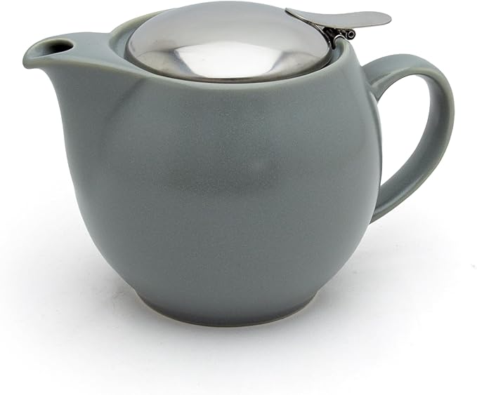 Zero Japan Bee House Round Teapot - Ceramic Teapot with Removable Lid & Stainless Steel Infuser for Loose Tea - Small Tea Pot for One - Silky Grayish Blue (15 oz) - Bloomnest