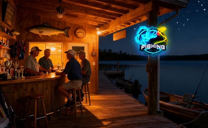 Fishing Neon Sign,Innovative Integral Forming Process,With Dimmable Switch For All Holiday Party and Home Decoration - Bloomnest
