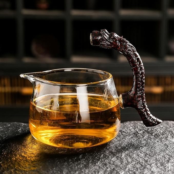 Glass Teapot Set with Infuser Semi Automatic Dragon Tea Set with 6 Small Cups (red golden dragon) - Bloomnest