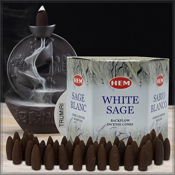 TRUMIRI White Sage Backflow Incense Cones For Waterfall And Mat Bundle Inciensos Aromaticos|Incienso|Inciense|Insienso