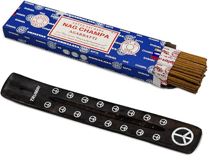 TRUMIRI Incense Stick Holder Bundle with Satya Sai Baba Nagchampa 100g Incense Sticks - Pack of 1 (Approx 100 Sticks) - Bloomnest