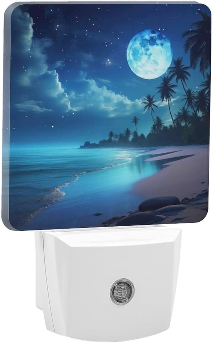 Moon Beach Night Light, Plug into Wall Decor Nightlights for Bedroom, Bathroom, Hallway, Kitchen, with Dusk to Dawn Light Auto Sensors LED Night Lights for Boys Girls Women Men Room Gifts - Bloomnest