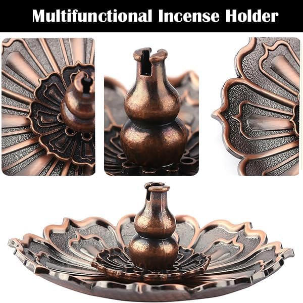 Incense Holder with Incense Stick Tray,Multi-Functional Incense Burner and Stick Holder Combo,Ash Holder (1, Golden,Dull Red) - Bloomnest