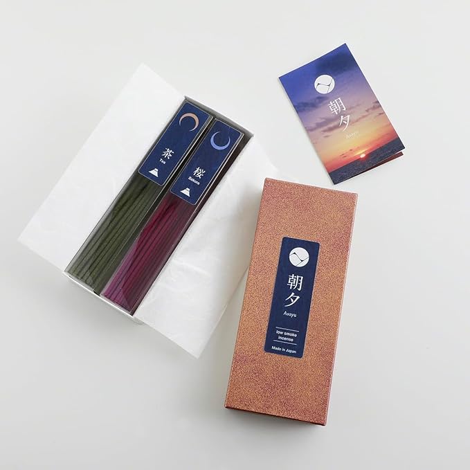 Asayu Japan Low Smoke Incense Gift Set with Incense Holder and Brass Stand, Premium Japan Set (Sakura & Green Tea) Incense Sticks with White Lotus Incense Holder - Bloomnest