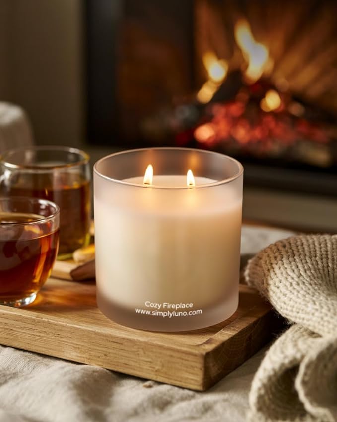 Cozy Fireplace - Tobacco & Wood Scented Candle – 14oz Soy Wax with - Fall and Winter Home Scent – Long Lasting 50+ Hour Burn – Eco Friendly & Hand Poured – Luxury Gift Box for Men - Bloomnest