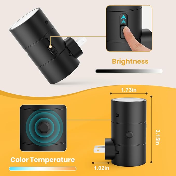 VOLISUN Night Lights Plug into Wall, Dimmable LED Nightlight with Dusk to Dawn Light Sensor, 0-100LM Adjustable Brightness, 3 Color Temperatures, Compact Size Black 4 Pack for Hallway,Bedroom,Bathroom - Bloomnest