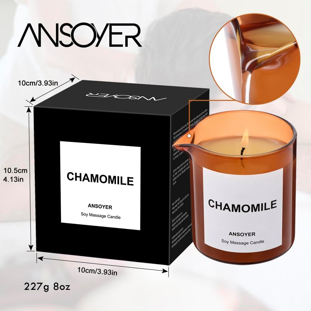 Massage Oil Candle| Massage Oil for Massage Therapy| Massage Lotion Candle| 8 OZ| Amazing Gift for Men or Women (Chamomile)