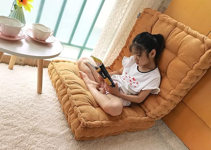 Verpert Floor Pillow 25x25 Inch, Square Meditation Cushion Floor Seating for Adults, Oversized Tufted seat Cushion Reading Nook for Kids, Yoga Meditation Pillow for Sitting on Floor (Yellow)