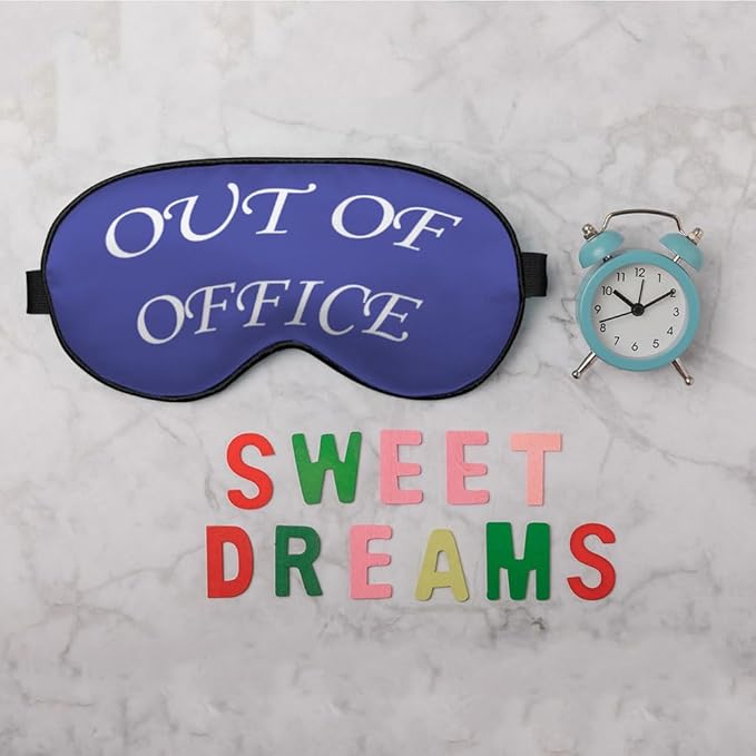Out of Office Sleep Eye Mask Eye Cover Warning Reminder Slogan Blue White Silk Eye Mask for Sleeping with Adjustable Strap for Travel Nap Shift Work Office - Bloomnest