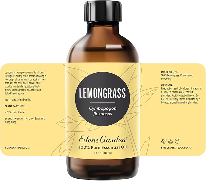 Edens Garden Lemongrass Essential Oil- 100% Pure Premium Grade, Undiluted, Natural, Therapeutic, Aromatherapy, The Best for Diffuser, Candle, Laundry, Humidifiers 118 ml (4 fl oz) EdensGarden