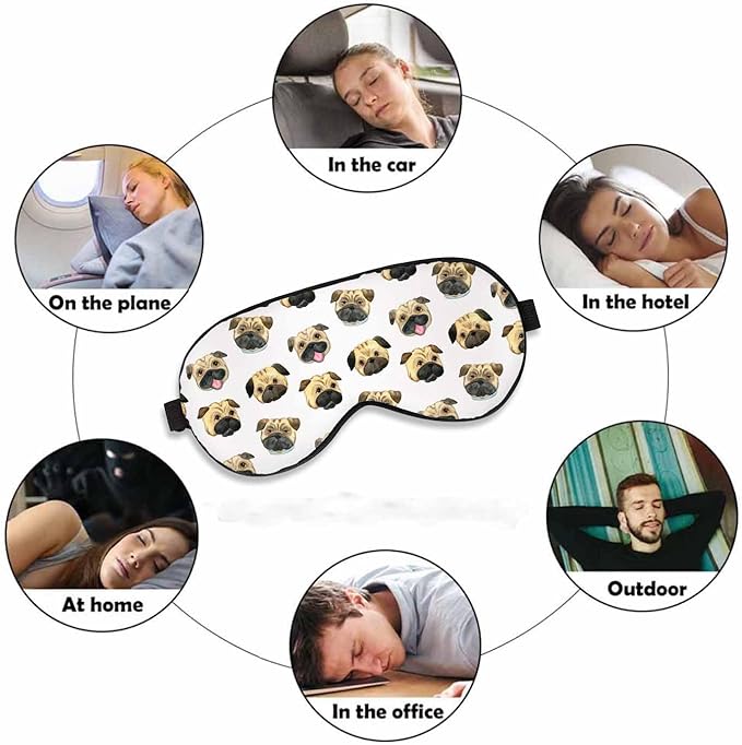 Pugs Heads Sleep Eye Mask Watercolor Cute Dog Head Men Women Sleep Mask with Adjustable Strap Eye Cover Eye Shade for Travel, Nap,Meditation - Bloomnest