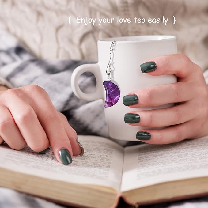 Cunhill 4 Sets Loose Tea Infusers Stainless Steel Teaballs Cute Tea Strainers Steeper Filters with Crystal Stone Pendants and Drip Tray Teacups Accessories(Cute Style) - Bloomnest