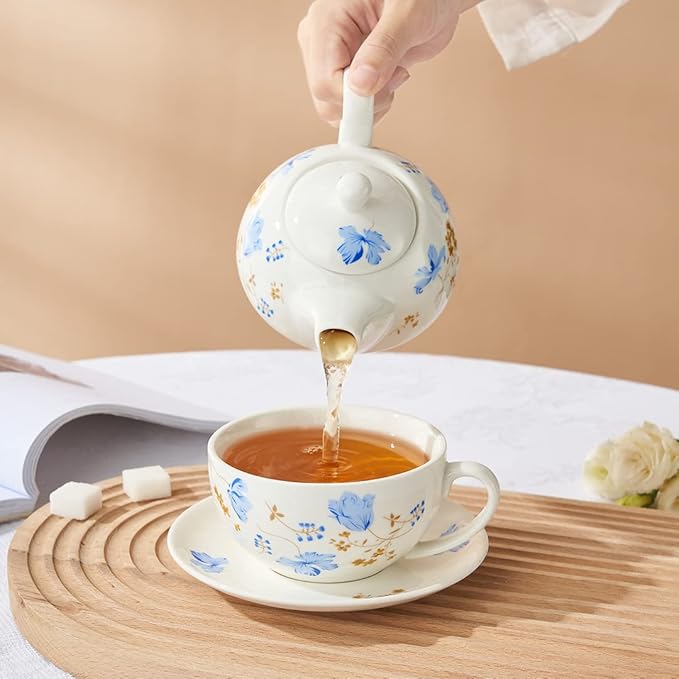 Tea for One Porcelain Teapot and Cup Set, Tea Set for One, Floral Teapot, Tea Set Gift for Women, Orchids - Bloomnest