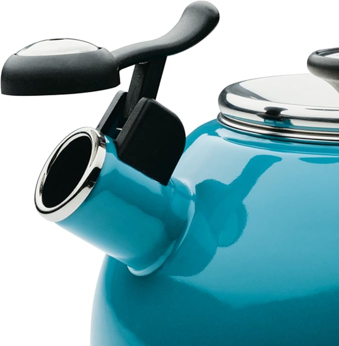 Circulon Enamel on Steel Whistling Teakettle/Teapot With Flip-Up Spout, 2 Quart - Turquoise Blue - Bloomnest