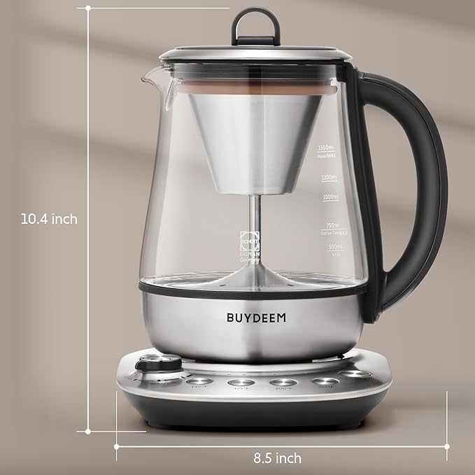 BUYDEEM K176 Tea Maker, Multifunctional Stainless Steel Electric Kettle for Tea and Coffee Brewing, Auto Keep Warm, 5 Flavor Controls, 1.5L - Bloomnest