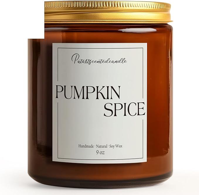 Pumpkin Spice Scented Candles for Home, Natural Soy Wax Aromatherapy Non Toxic Pumpkin Fall Candle Gifts for Women Men, Autumn Amber Glass Jar Candle Decoration for Halloween Holidays (9oz - Bloomnest