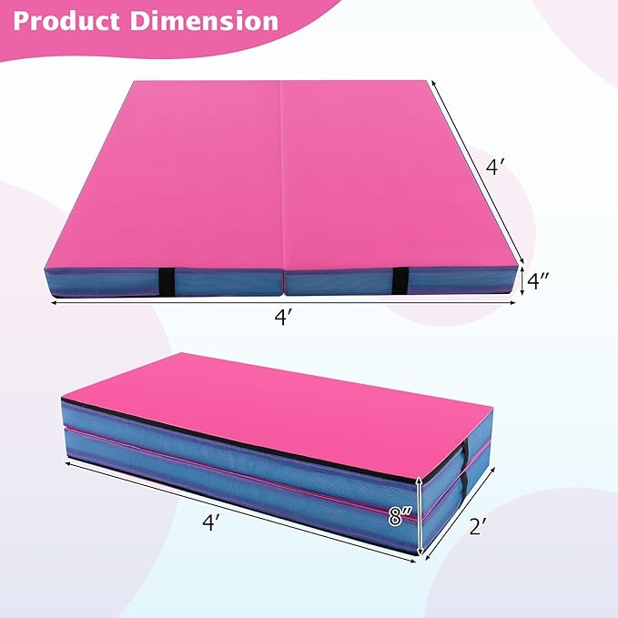 Giantex 4' x 4' Folding Gymnastics Mat with Carry Handles, Bio-Folding Tumbling Mat for Kids & Cheerleading - Bloomnest