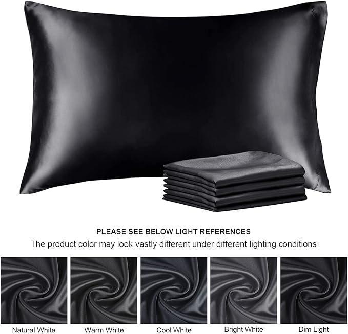 BEDELITE Satin Pillowcase for Hair and Skin, Super Soft Similar to Silk Pillow Cases 4 Pack with Envelope Closure, Cooling Pillowcases for Women Men (20"x36" King Size, Black) - Bloomnest