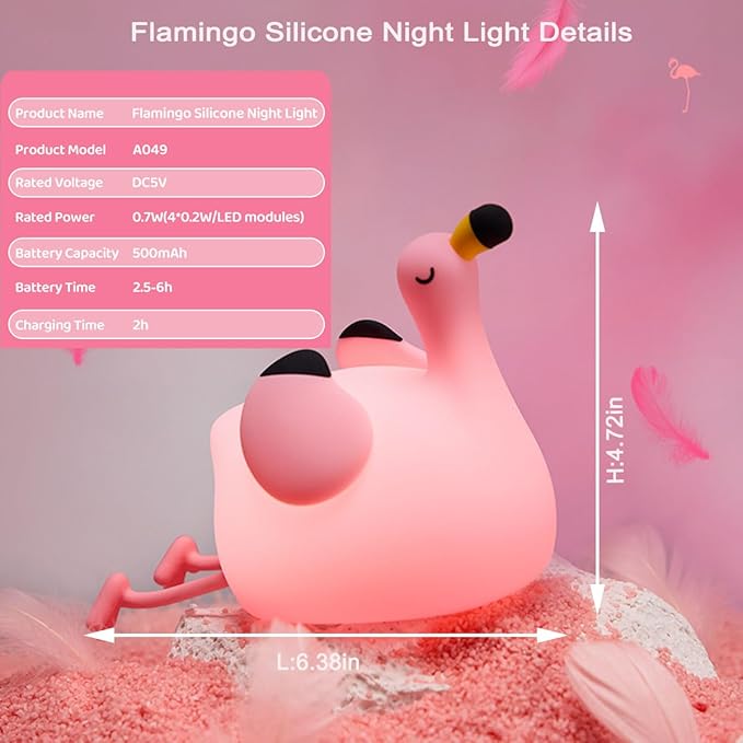 Flamingo Night Light,Dimmable Silicone Animal Nursery Night Light,Pink Flamingo Lamp Decor for Kids Room Bedroom,Birthday Christmas Unique Gift for Kids boy Girls - Bloomnest