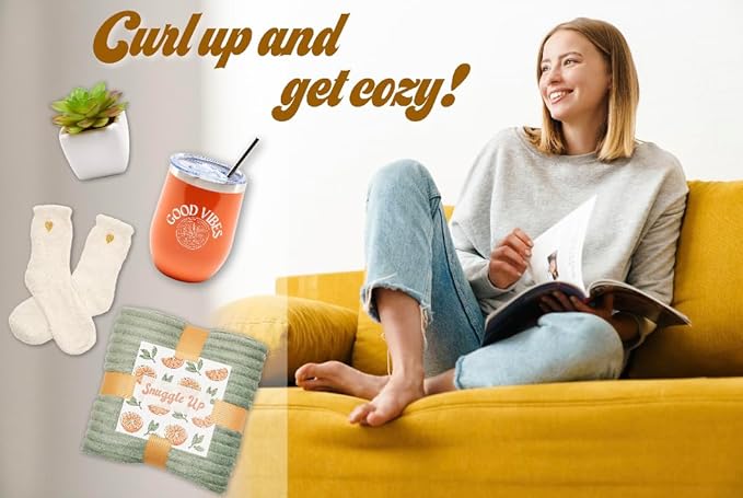 Sunny&Wise Care Package For Women - Designed in USA - Self Care Gifts After Surgery, Get Well Soon, Orange Fruit Themed, Thinking of You, 12 Oz Good Vibes Tumbler - Bloomnest