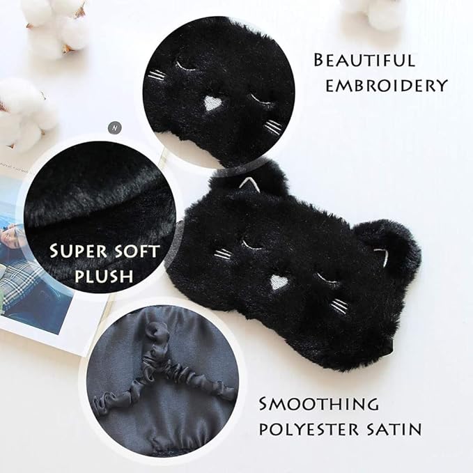 4 Pack Cute Animal Sleep Mask for Girls Soft Plush Blindfold Cute Cat Dog Fox Rabbit Eye Cover Eyeshade Sleeping Masks for Kids Teens Girls Women Men - Bloomnest