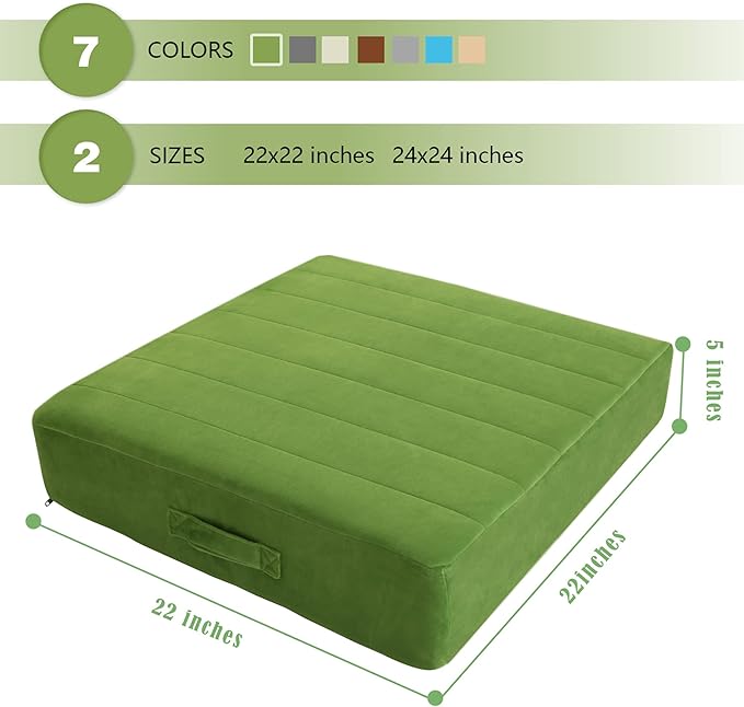 MeMoreCool Square Floor Pillow Seating for Adults Kids, Large Meditation Cushion Floor Pillow with Thick Foam & Soft Tufted Cover, Washable Big Pillow Seat Floor Cushion for Sitting Yoga 22" Green - Bloomnest