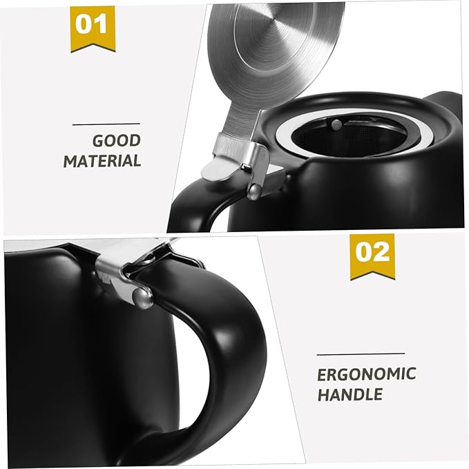 Angoily Ceramic Tea Pot with Strainer for Loose and Flower Tea Small Capacity Kitchen Teapot with Comfortable Handle Easy to Clean and Pour for Home Brewing and Giving