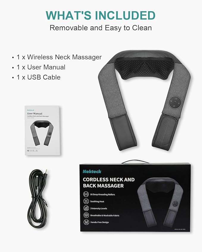Nekteck Cordless Neck and Back Massager for Pain Relief Deep Tissue, Shiatsu Neck Massager with Heat, Portable Massage Pillow Tool for Shoulder Leg Muscle, Home Office Car Use, Gifts for Men Women Dad - Bloomnest