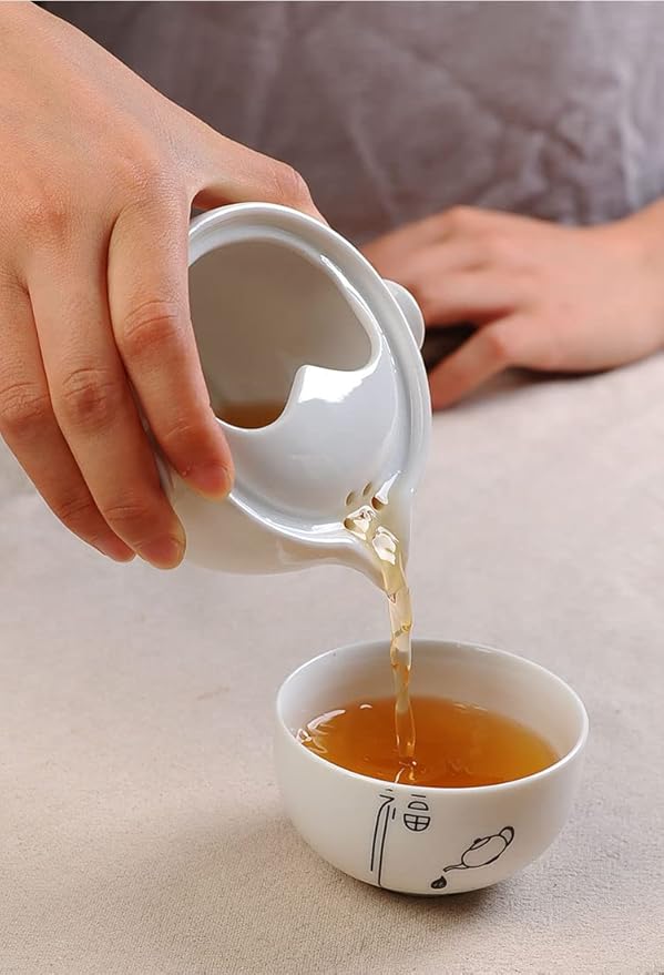 Liang baobao Convenient Teapot Cup Porcelain Teacup White Glazed Travel tea set (White)