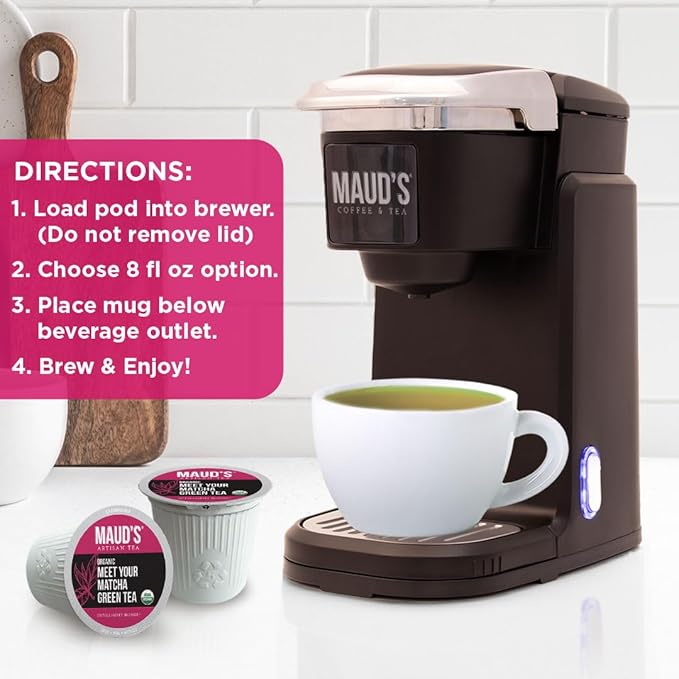 Maud's Organic Matcha Green Tea Pods, 24 ct, Recyclable Single Serve Tea Pods – 100% Gourmet Blended Tea Leaves, Compatible with Keurig K Cups Maker - Bloomnest