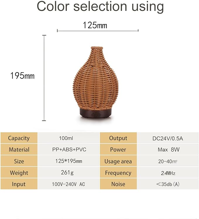 Boho Essential Oil Diffuser for Home Rattan Weaving with Remote Control, 100mL 7 Changing Color Lights Ultrasonic Aroma Humidifier, Noiseless Auto-Off Sleep Mode for Bedroom Office Workout - Bloomnest