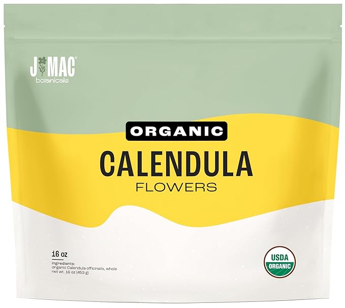 J Mac Botanicals, Organic Calendula Flower (16 ounce), whole dried flowers and petals, loose leaf tea, marigold flower, USDA Certified Organic. Great for loose leaf teas, cocktail bombs, salve - Bloomnest