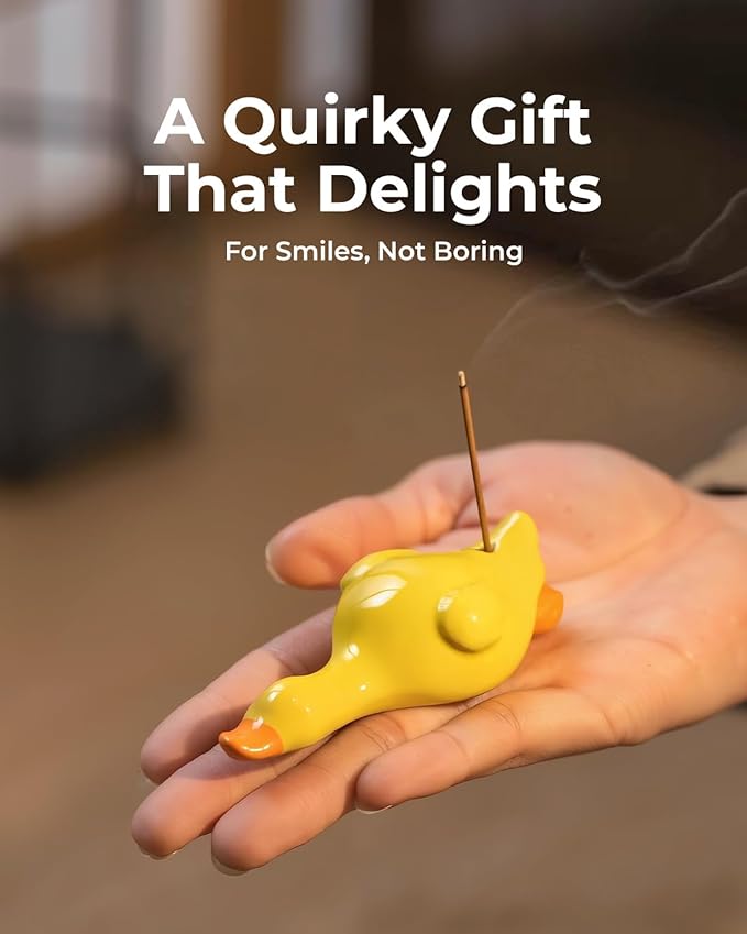 Cozy Duck Incense Stick Holder - Handmade Ceramic Cute Yellow Duck for Aromatherapy, Fun Home Decor & Meditation Gift - Bloomnest