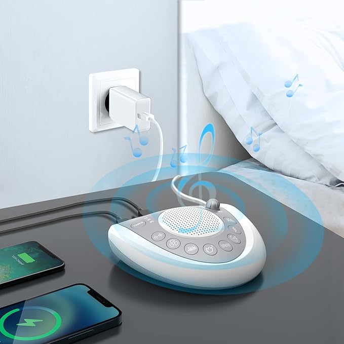 White Noise Machine, Portable Sleep Sound Machine with 24 Soothing Sounds, Timer & Memory Function, Headphone Jack, USB Charging, Powered by AC or Battery for Baby, Kids, Adults, Travel - Bloomnest