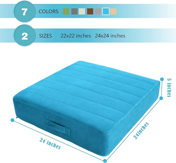 MeMoreCool Square Floor Pillow Seating for Adults Kids, Large Meditation Cushion Floor Pillow with Thick Foam & Soft Tufted Cover, Washable Big Pillow Seat Floor Cushion for Sitting Yoga 24" Blue