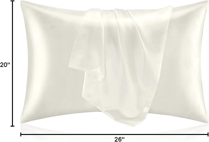BEDELITE Satin Pillowcase for Hair and Skin, Super Soft and Cooling Similar to Silk Pillow Cases 2 Pack with Envelope Closure, Gift for Women Men(20"x26" Standard Size, Ivory) - Bloomnest