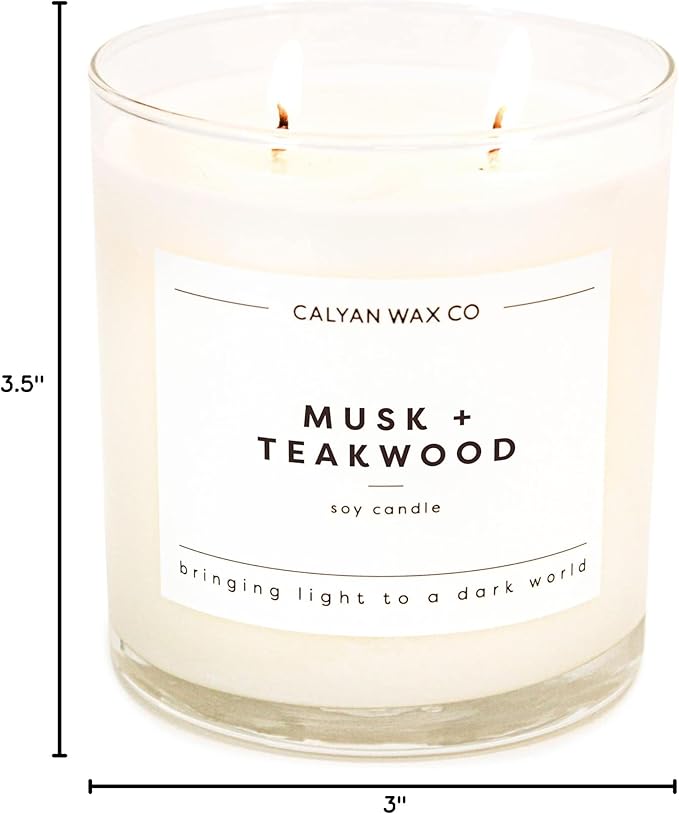 Calyan Wax Scented Candle, Musk & Teakwood Candle for The Home Scented with Essential Oils, Soy Wax Aromatherapy Candles in Glass Jar with 37 Hour Burn Time, Non Toxic Candles Gifts, 8.8oz - Bloomnest