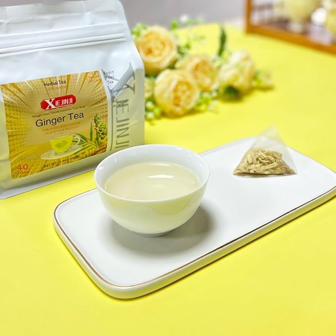 Ginger Tea Bags, 100% Pure Dry Ginger Root, 4.2gx40Count, Re-usable for Brew, Spicy Digestive Ease, Immune System Support Anytime, Eco-Conscious Tea Bags, Resealable Bag - Bloomnest