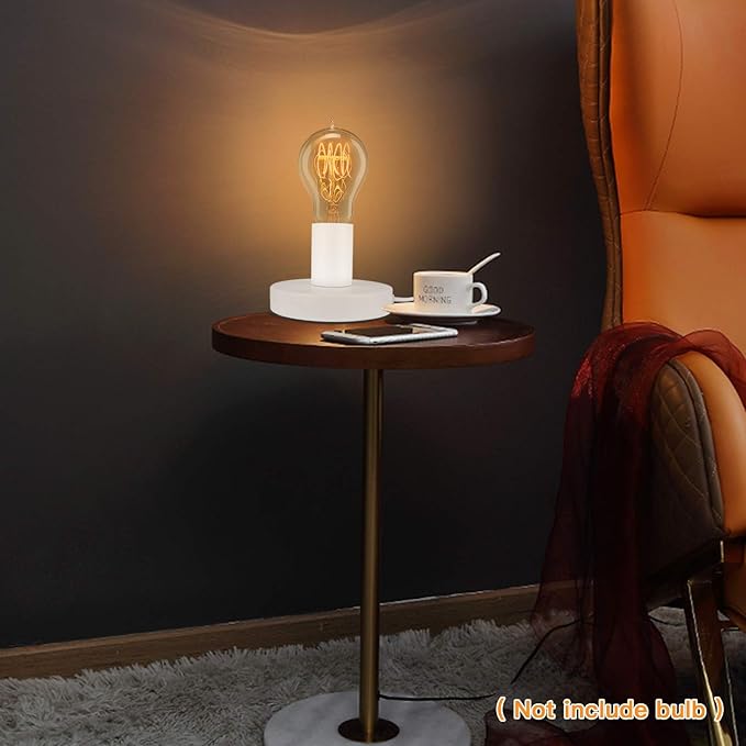Helunsi Industrial Table Lamp Base - E26/E27 Edison Light Bulb Stand, Exposed Bulb, Simple Metal, 5.8ft Cord Switch Plug, White - Bloomnest