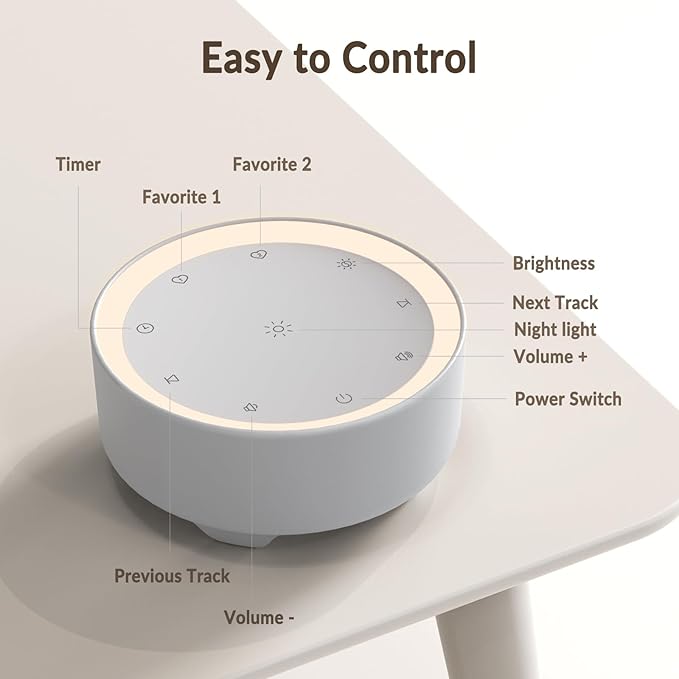 Kipcush Sound Machine & Night Light for Adults, Baby, Kids. White Noise Machine with 20 Soothing Sleep Sounds. Small Size & Portable Design for Bedroom (Gray, Small) - Bloomnest