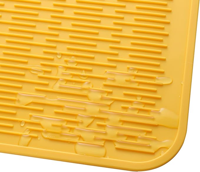 Silicone Dish Drying Mat for Multiple Usage,Easy clean,Eco-friendly,Heat-resistant Silicone Mat for Kitchen Counter or Sink,Refrigerator or Drawer Liner Yellow 3XL 28 inches x 18 inches - Bloomnest
