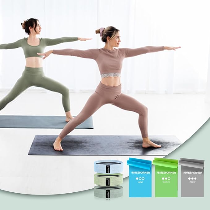 Wide Fabric Resistance Bands for Working Out, 3 Level Non-Slip Exercise Booty Bands for Women & Men Leg and Glutes with Hair Ties and Tape Measure - for Home Gym Workout, Yoga, Pilates - Bloomnest