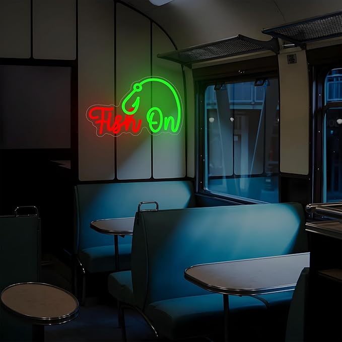 Fishing Neon Sign Dimmable Fish On Led Sign for Wall Decor Fish Neon Light Up Sign for Bedroom Living Room Home Party Gifts for Fishing Lovers Kids Teens Adults - Bloomnest