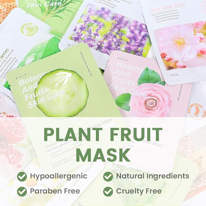 12 Pack Various Plants Face Sheet Mask Skincare,Hydrating Face Mask For Sensitive Skin,Moisturize,Soothing,Nourish for All Skin Types,Natural Spa Party Facial Mask Skincare Set for Women Men - Bloomnest