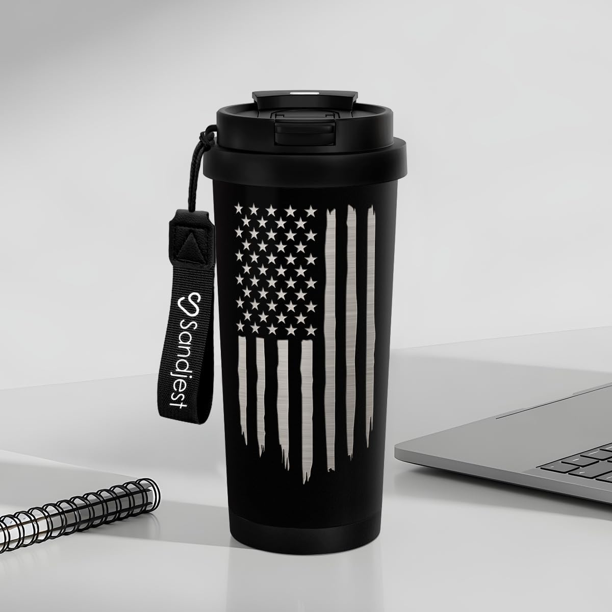 American Flag Tumbler - Stainless Steel 2-in-1 Lid Coffee Tumbler 18 oz, Patriotic Insulated Travel Mug Gift for Men Husband Dad, Birthday Christmas