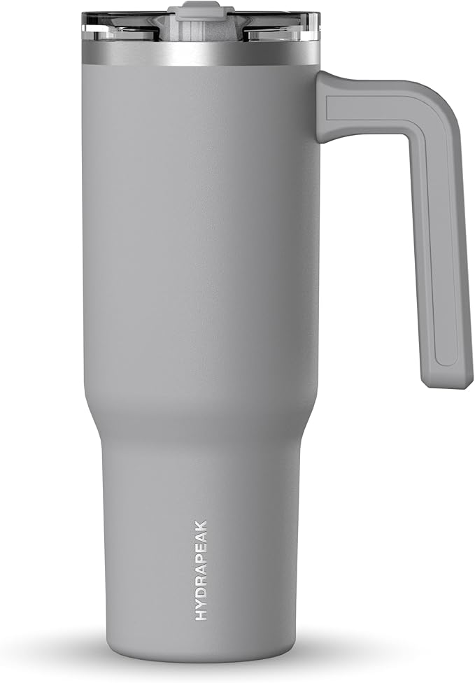 Hydrapeak Voyager 32 oz Tumbler with Handle and Straw Lid | Reusable Stainless Steel Water Bottle Travel Mug Cupholder Friendly | Insulated Cup (Grey) - Bloomnest