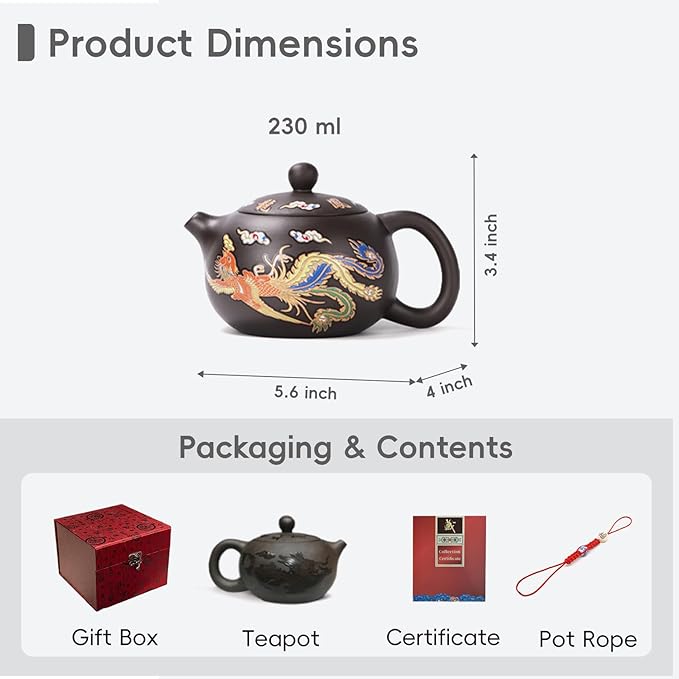 Hand-made Dragon and Phoenix Color-changing Purple Clay Teapot Zisha Tea Pot Kung Fu Tea Set Tea Lover‘s Gift (Teapot) - Bloomnest