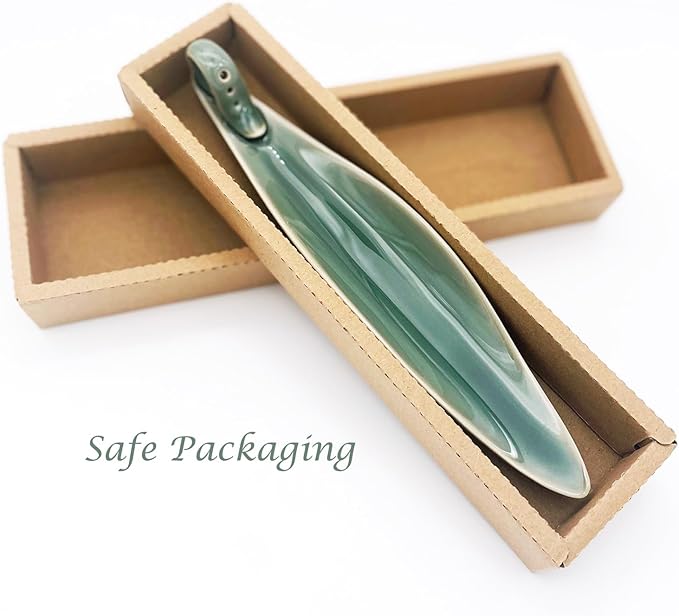 9" Length Incense Stick Holder with 3 Holes, White Porcelain Incense Tray Ash Cather for Spa, Meditation Room, Yoga, Home, Office (Green) - Bloomnest