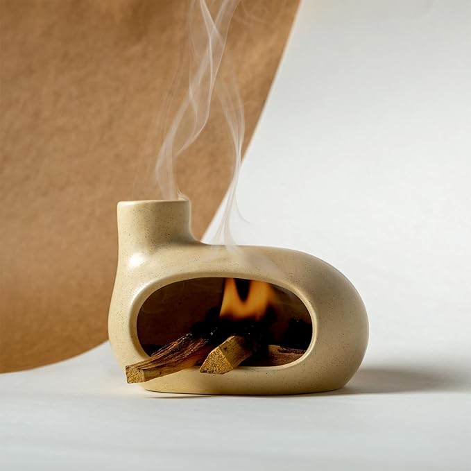 Palo Santo Holder - Ceramic Incense Burner for Palo Santo Sticks, Cone, and Spiritual Sage - Modern Chiminea for Meditation - Handcrafted Smudge Bowl and Meditation Gift - Bloomnest
