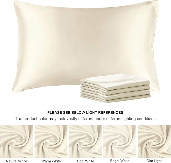 BEDELITE Satin Pillowcase for Hair and Skin, Super Soft Similar to Silk Pillow Cases 4 Pack with Envelope Closure, Cooling Pillowcases for Women Men (20"x36" King Size, Beige) - Bloomnest
